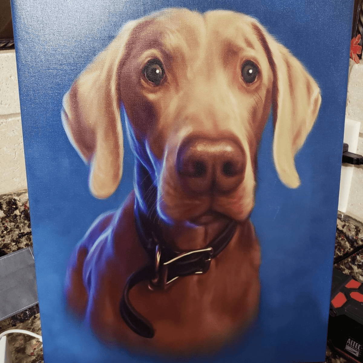 Happy customer with portrait of there dog or cat