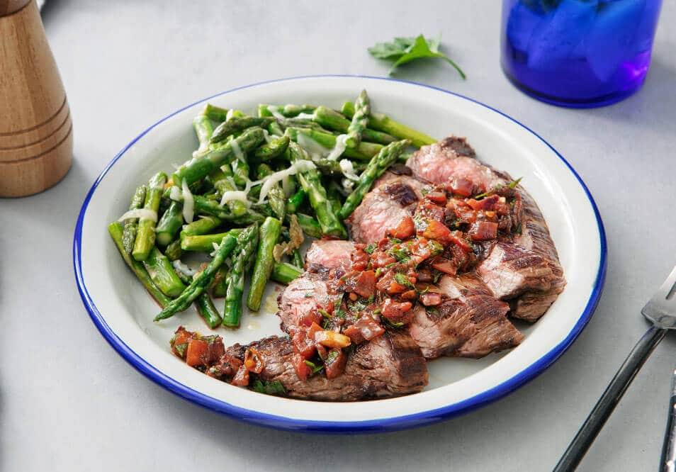 Low Carb Grass-Fed Flank Steak with Asparagus