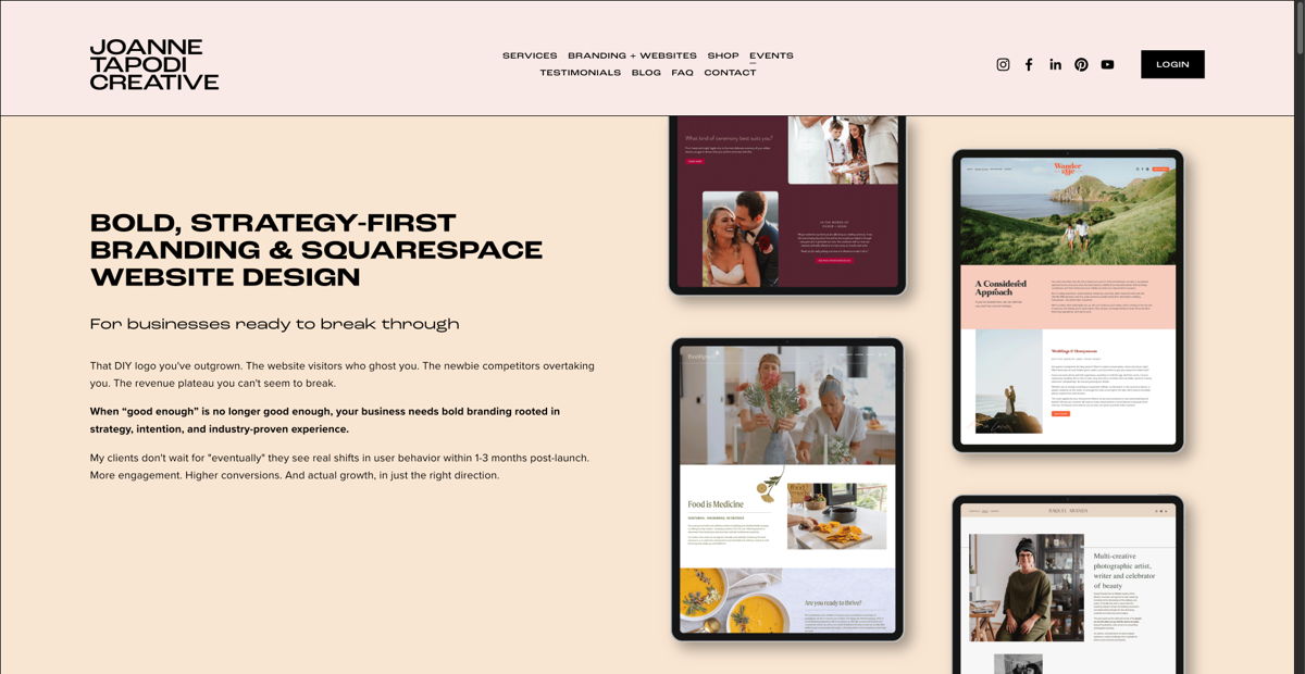 Screenshot of Joanne Tapodi Creative , from the squarespace membership websites collection.