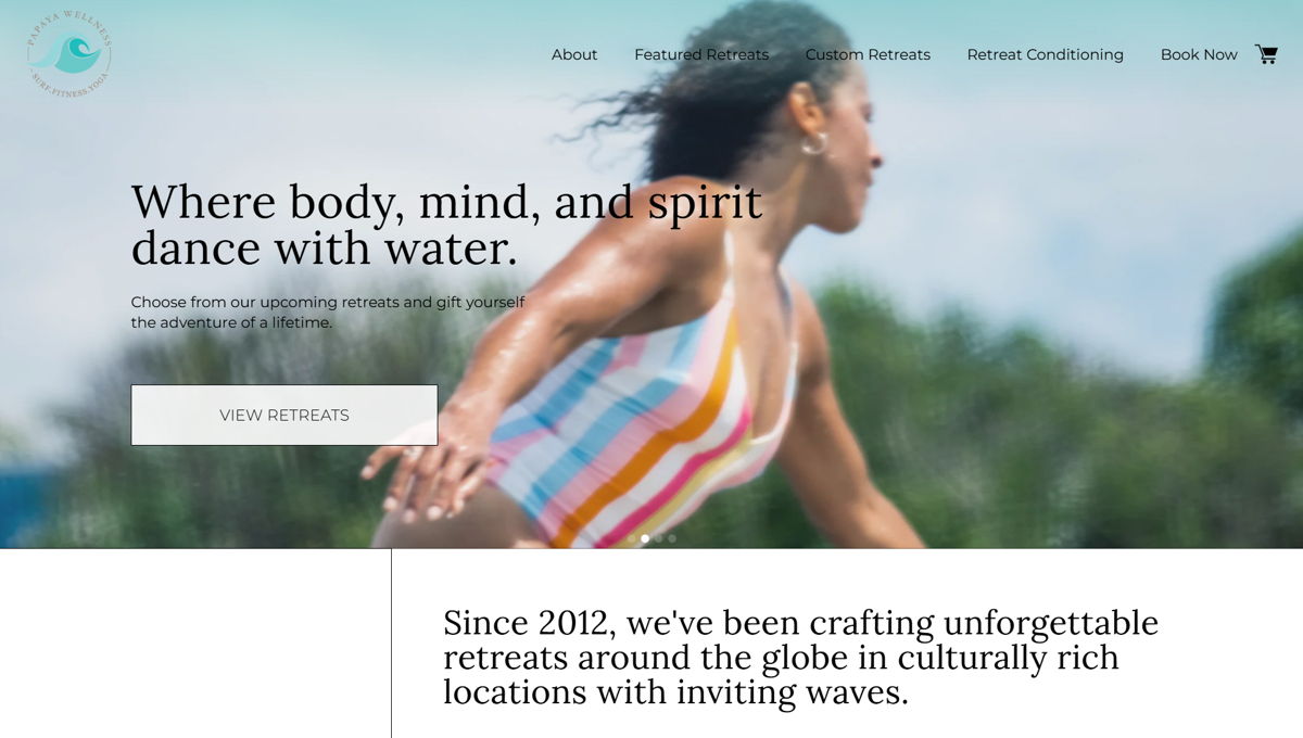 Screenshot of Papaya Wellness, from the squarespace yoga websites collection.