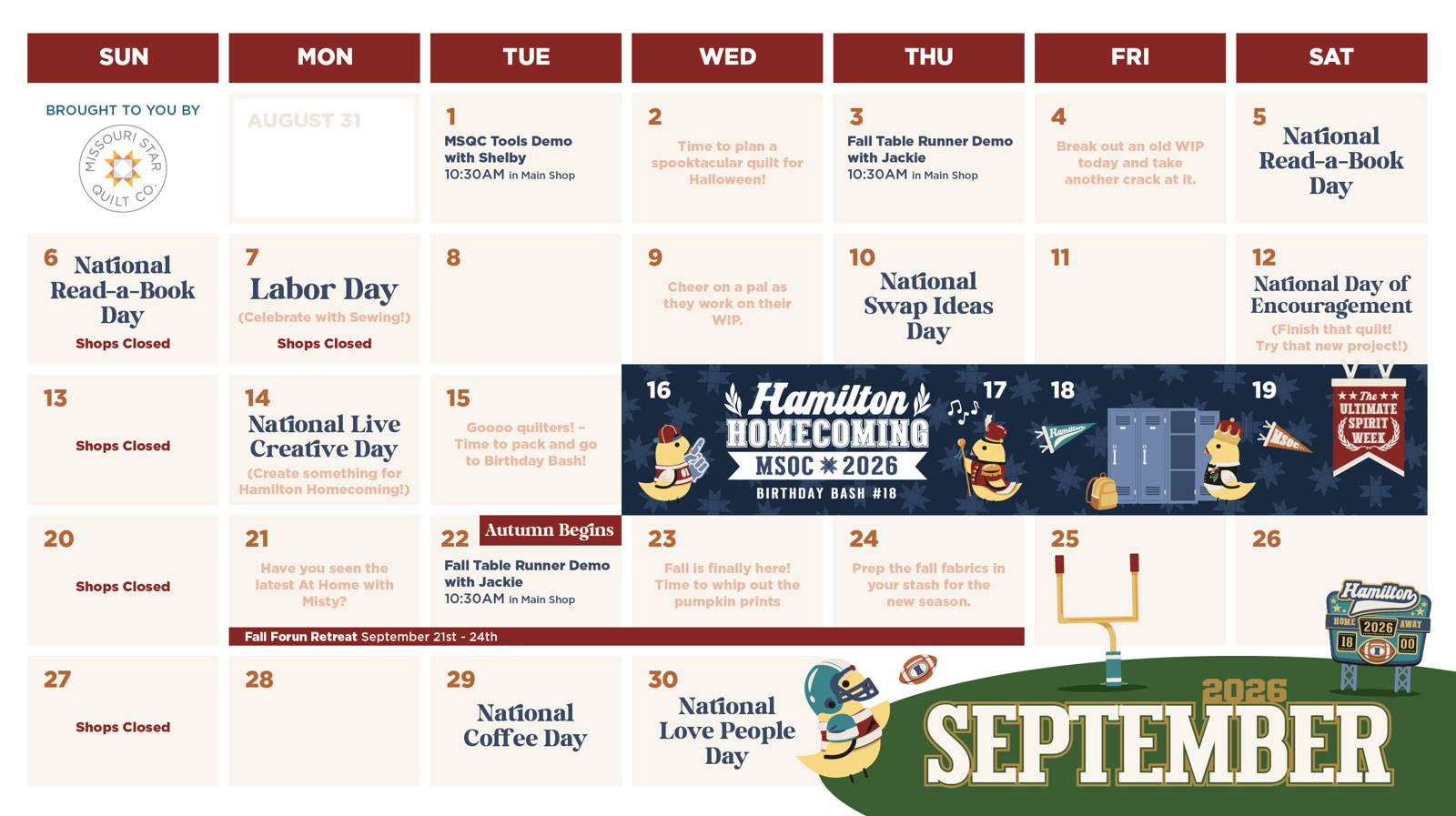 July 2026 Hamilton Mo events Calendar Missouri Star
