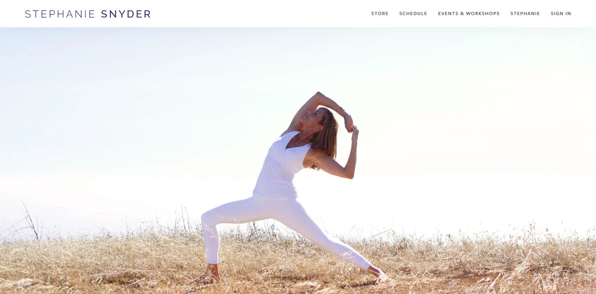 Screenshot of Stephanie Snyder, from the squarespace yoga websites collection.