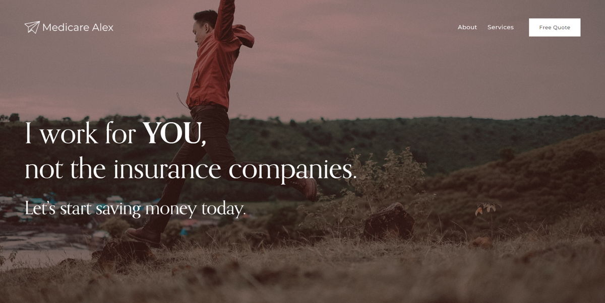 Screenshot of Medicare Alex, from the insurance agent websites collection.
