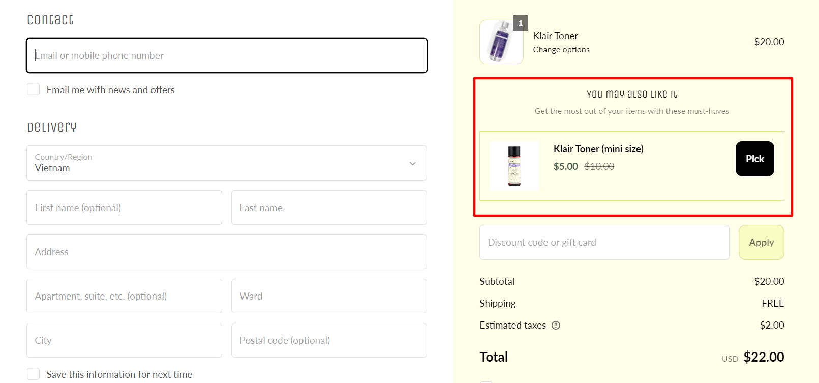 Upsell on check out page the best use case