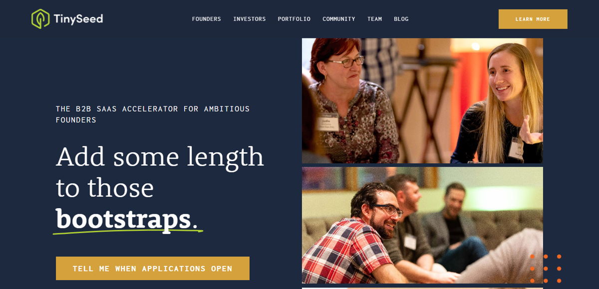 Screenshot of TinySeed, from the startup websites collection.