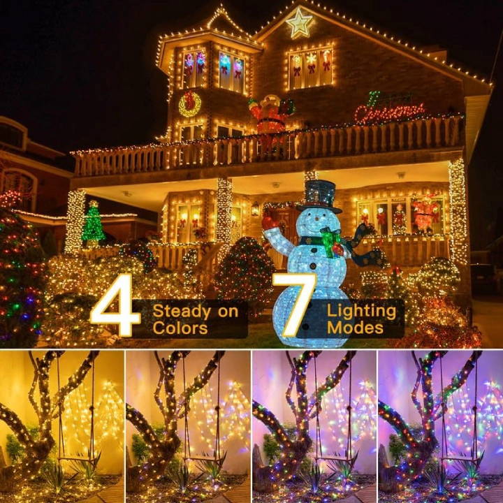 Ollny's 640 leds green cable warm white/multi-color string lights are IP44 waterproof