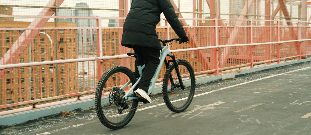 A cyclist on an electric mountain bike