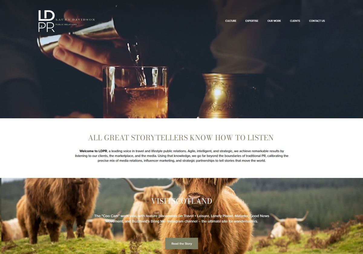 Screenshot of Laura Davidson Public Relations, from the pr portfolios & websites collection.