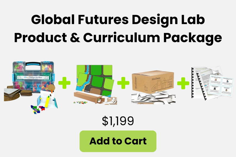 Students building a cardboard community model with houses roads and a community center for a hands-on civics and community design project.