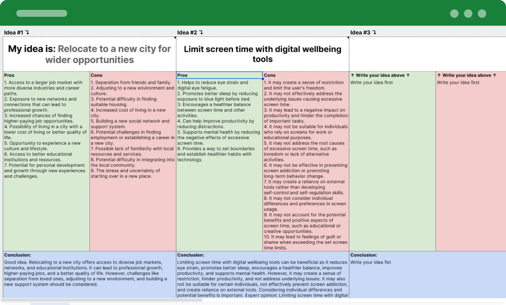 Filled websheet