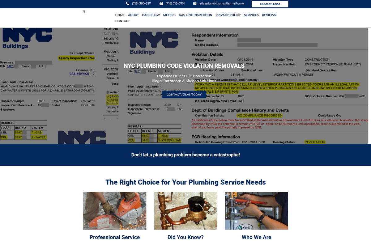Screenshot of Atlas Plumbing NYC, from the brochure websites collection.