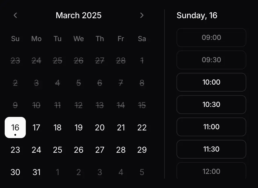 Origin calendar dashboard dark