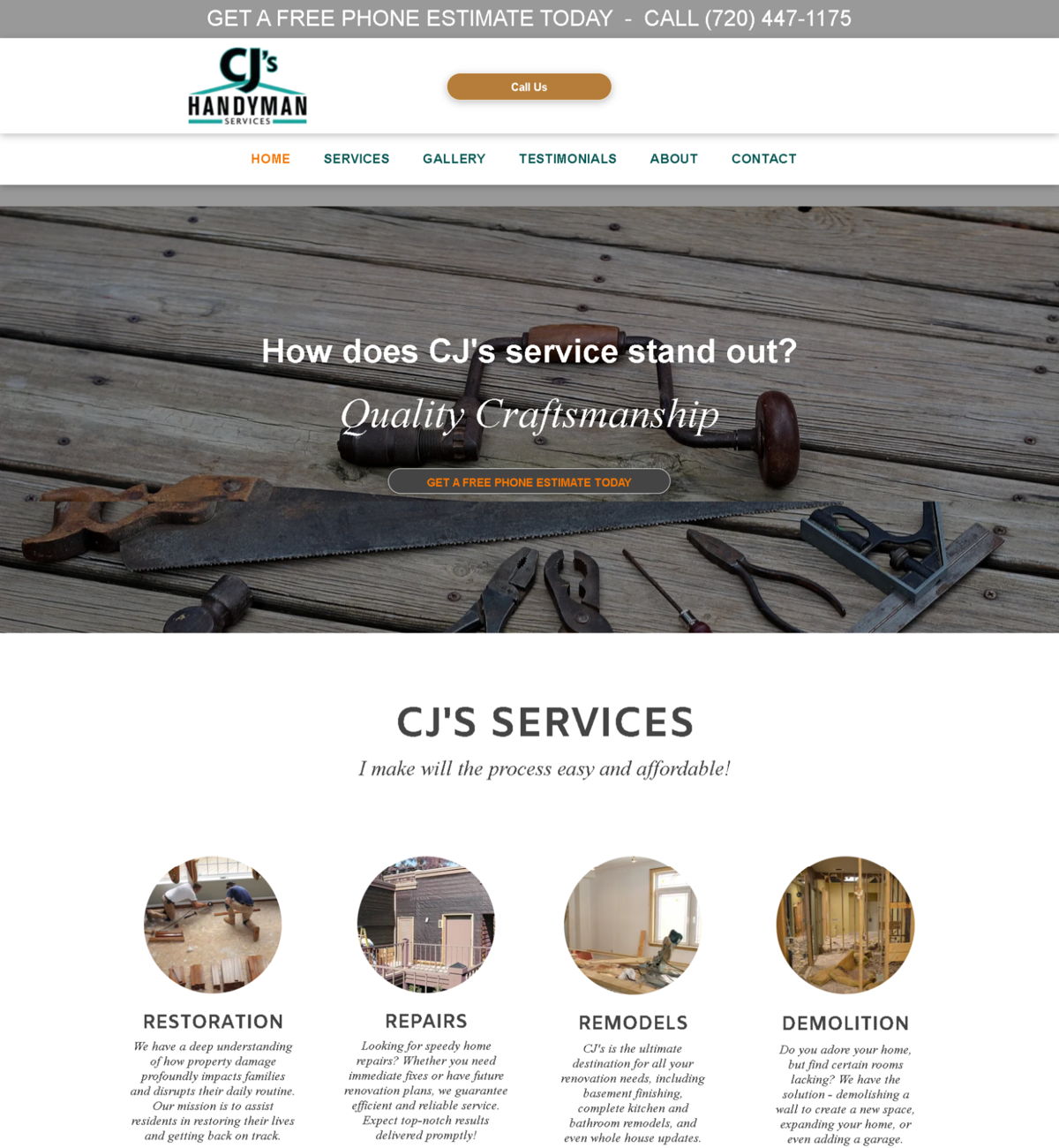 Screenshot of CJ's Handyman Services , from the duda websites collection.