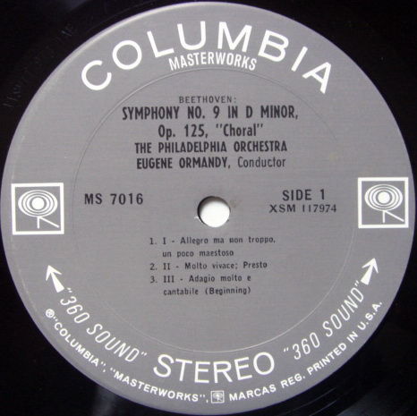 Columbia 2-EYE / EUGENE ORMANDY, - Beethoven Symphony N...