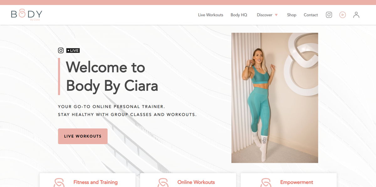 Screenshot of Body by Ciara , from the personal trainer websites collection.