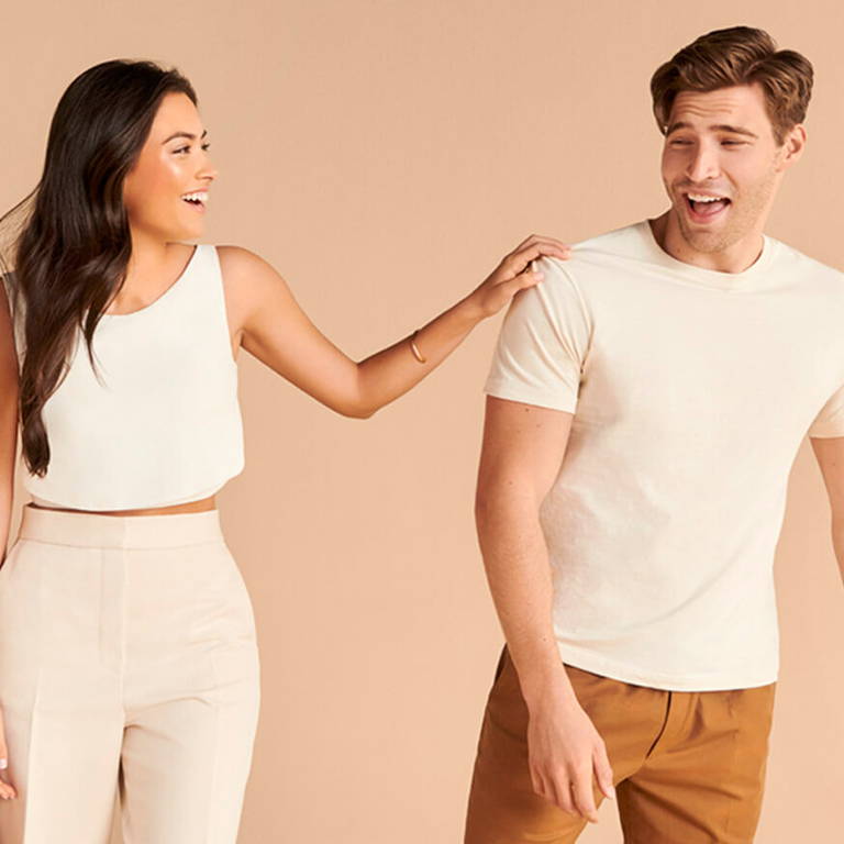 brunette women and brunette man laughing