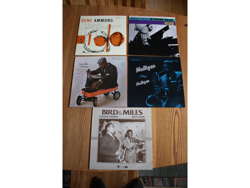 Five NM Jazz LPs, Ammons, Kelly,  - Monk, Mulligan, Bird and Miles, Played Twice