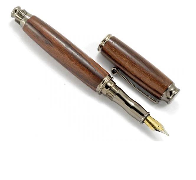 Fountain Pen made with natural Walnut wood case, easy refillable design, engrave your chosen message