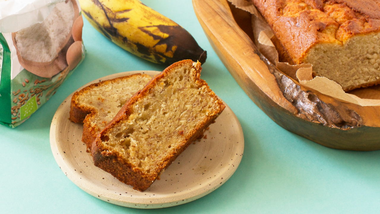 A healthy version of soft and moist banana cake or banana bread as it is al...