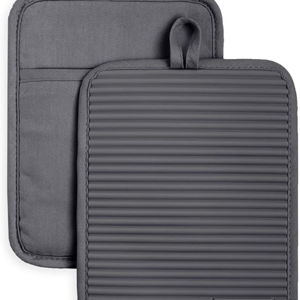 KitchenAid Ribbed Soft Silicone Pot Holder Set, Charcoal Grey 7"x9"