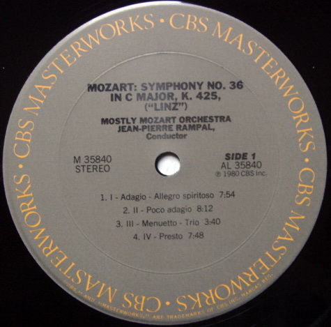 CBS / RAMPAL, - Mozart Symphonies No.36 & 38, MINT!