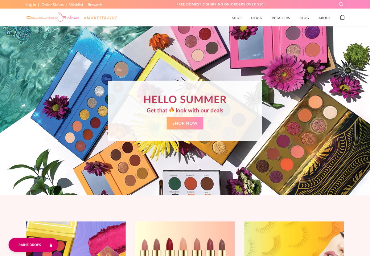 Screenshot of Coloured Raine, from the beauty websites collection.