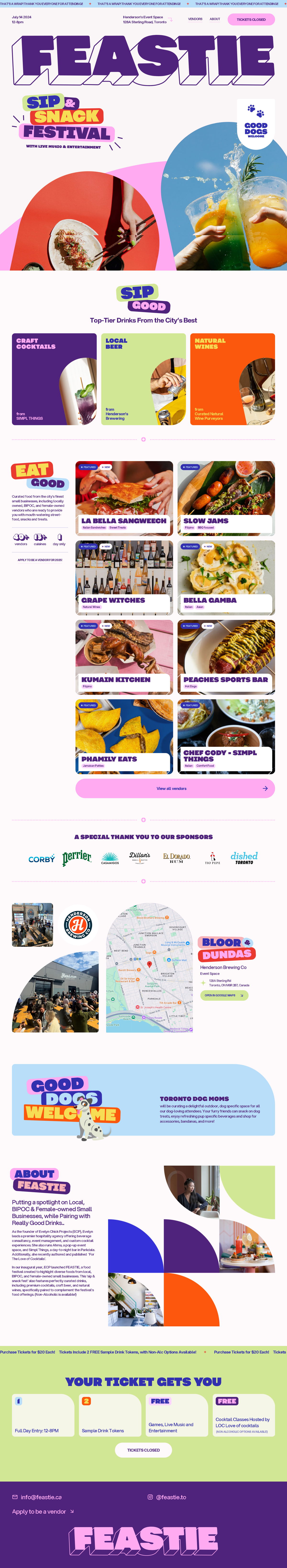 Screenshot of FEASTIE, from the about us page examples collection.