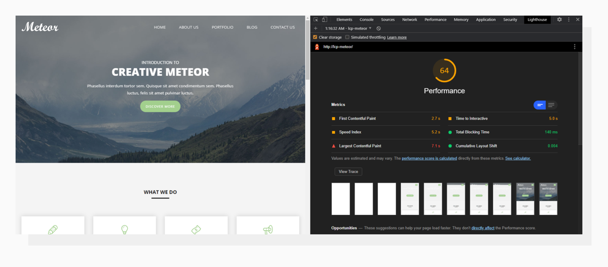 7.1 s—LCP time for an optimized image. Lighthouse Mobile Audit