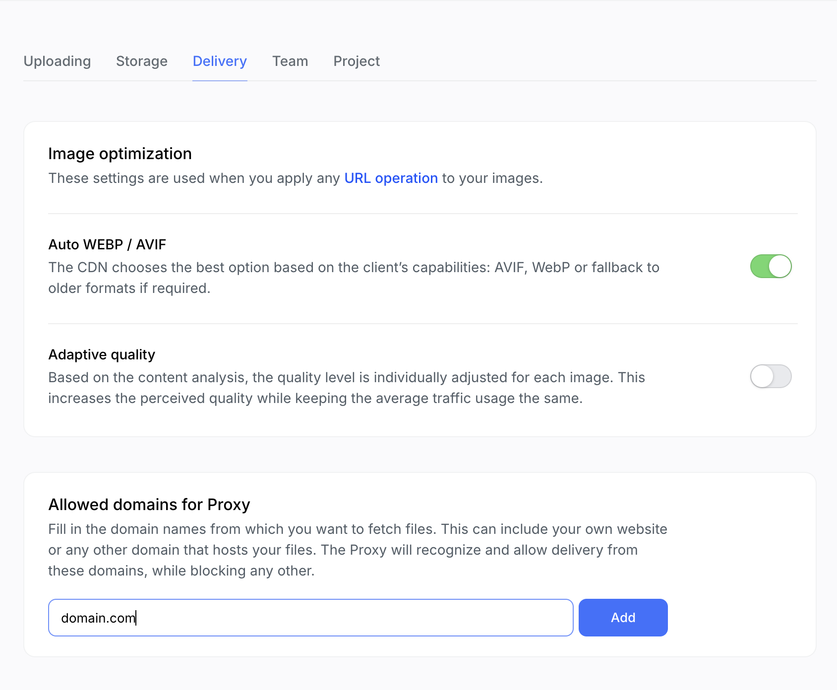 Uploadcare Proxy settings