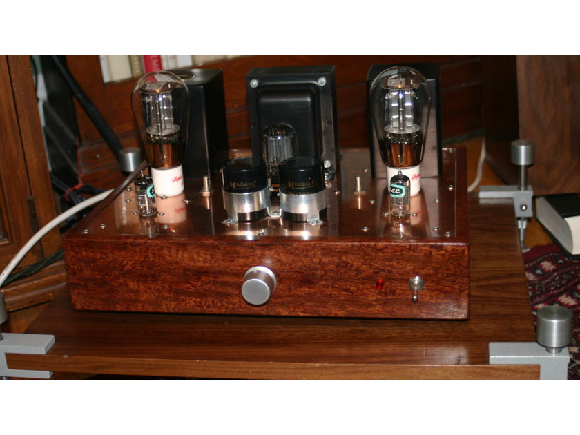 James Burgess 45 SET Custom Tube Int/Power Amp Bubinga & Copper Chassis,  Deluxe parts, package, $1000 vtg. tubes incl.  2011 build, FREE SHIPPING