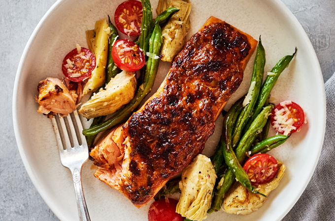 Air Fryer Salmon with Warm Green Bean Salad