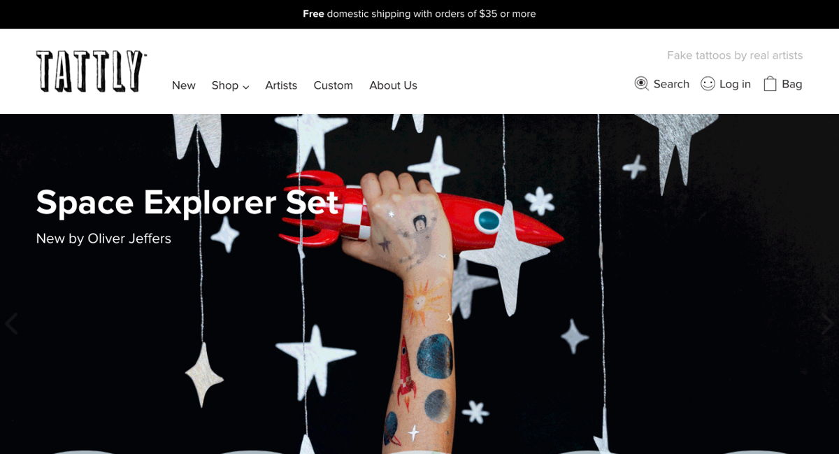 Screenshot of Tattly, from the shopify stores collection.