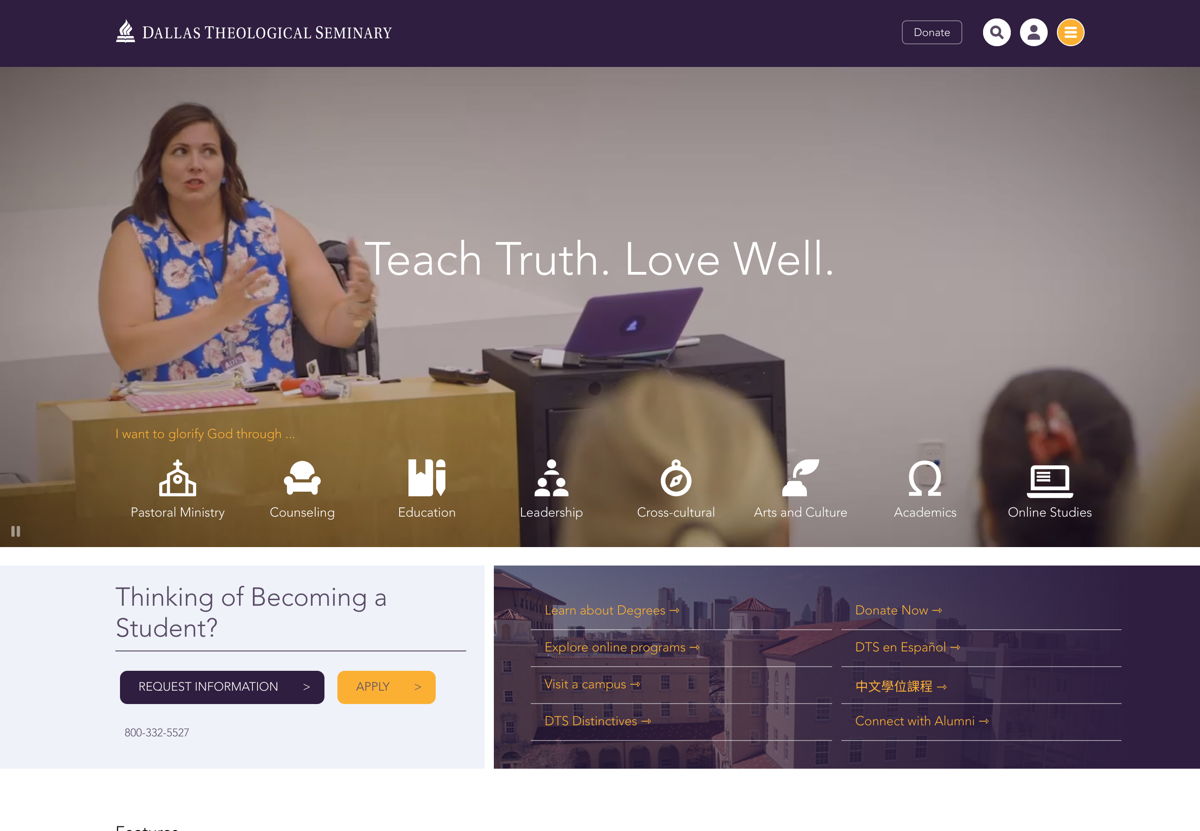 Screenshot of Dallas Theological Seminary, from the nonprofit & charity websites collection.