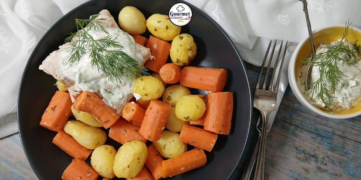 Lemon-Dill Salmon with Carrots & Baby Potatoes | Gourmet Spoonie