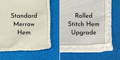 standard merrow hem and rolled stitch hem comparison