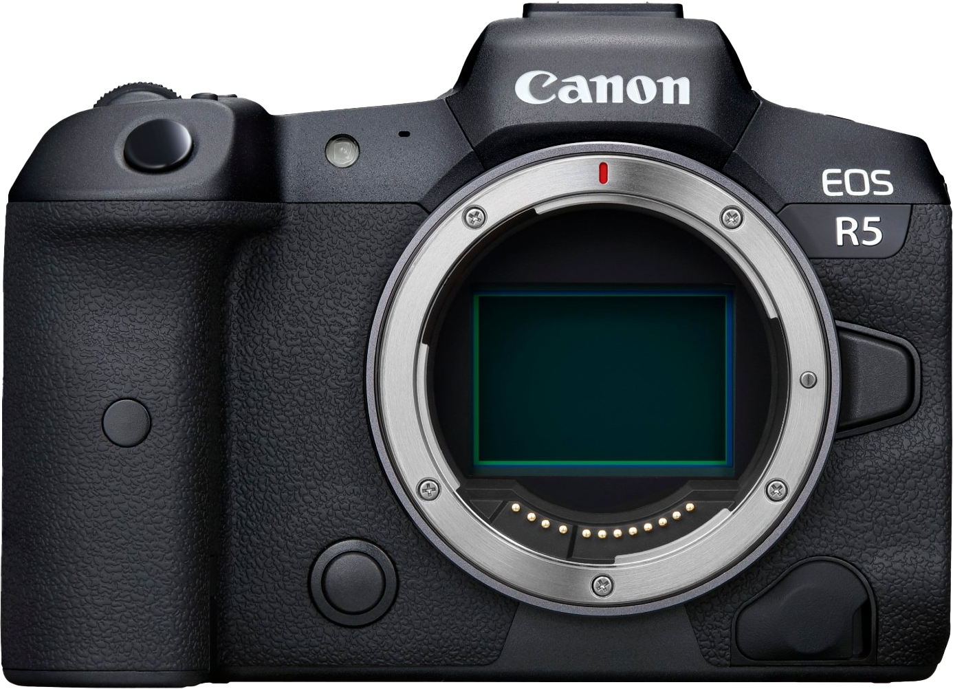 A front aspect of a Canon EOS R5 body