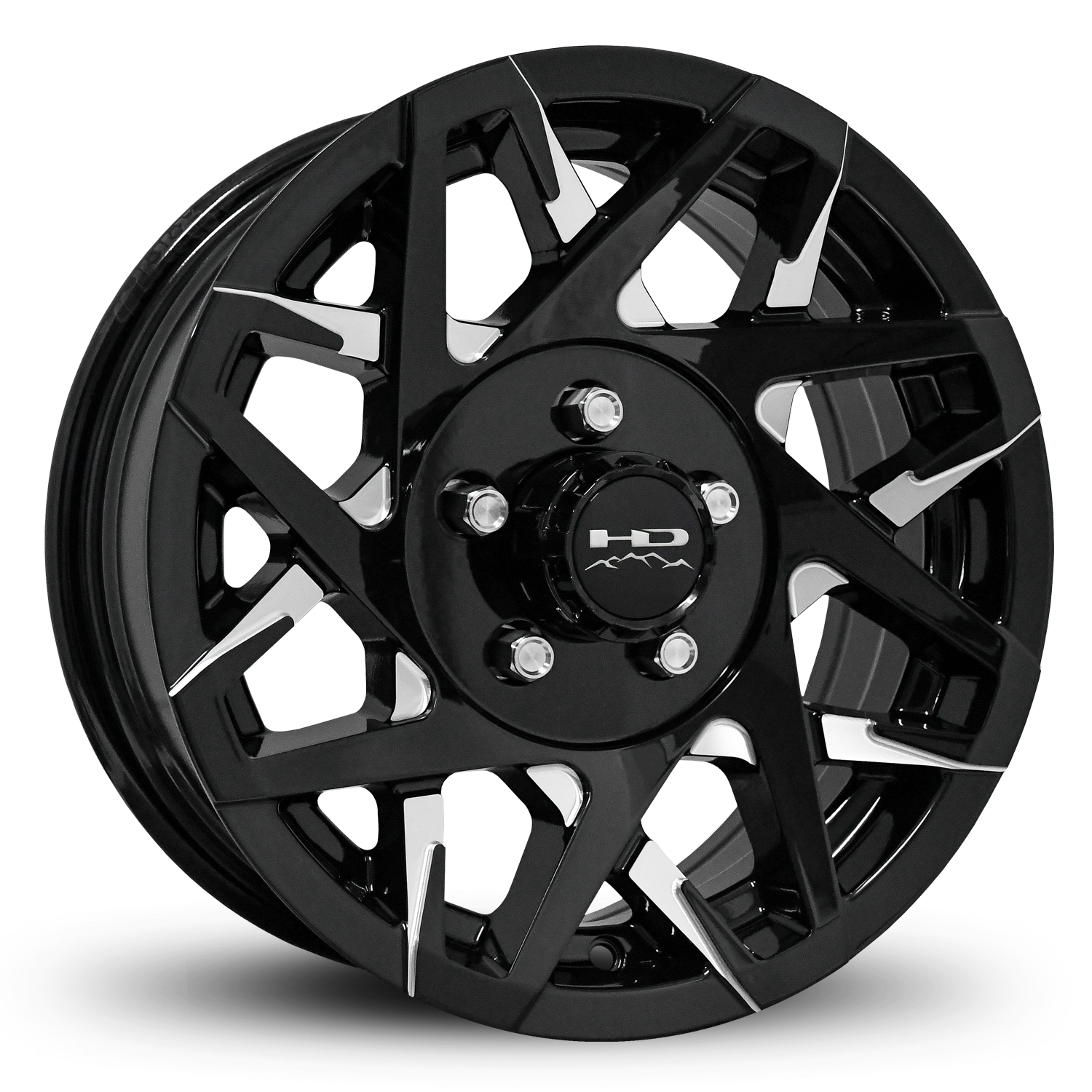 HD Off-Road Canyon Custom Trailer Wheel Rims in 14x5.5 Gloss Black CNC Milled Face Spokes with Center Cap & Logo fits 5x4.50 / 5x114.3 Axle Boat, Car, RV, Travel, Concession, Horse, Utility, Lawn & Garden, & Landscaping.