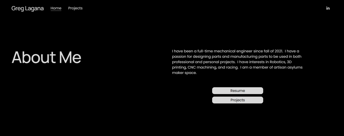 Screenshot of Greg Lagana, from the engineer portfolios collection.