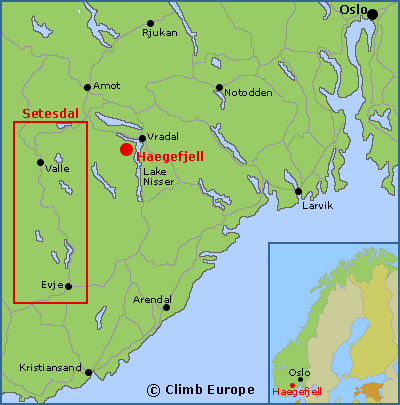 Map showing the location of Hægefjell in southwest Norway