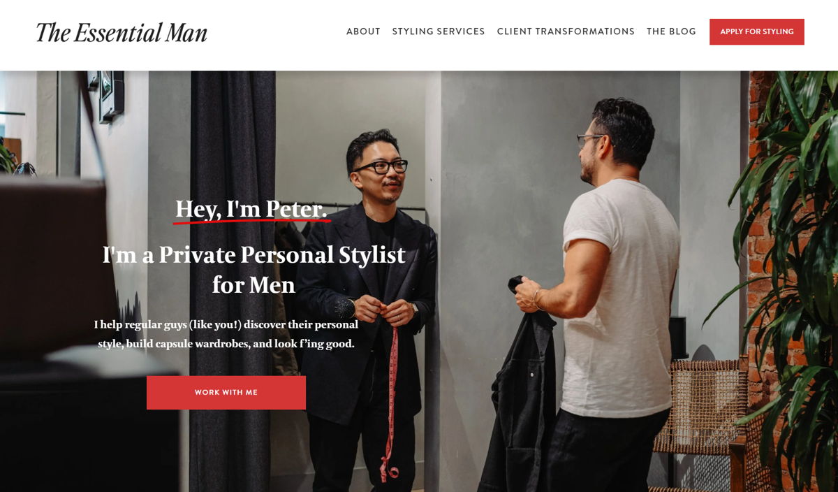 Screenshot of The Essential Man, from the stylist portfolios collection.