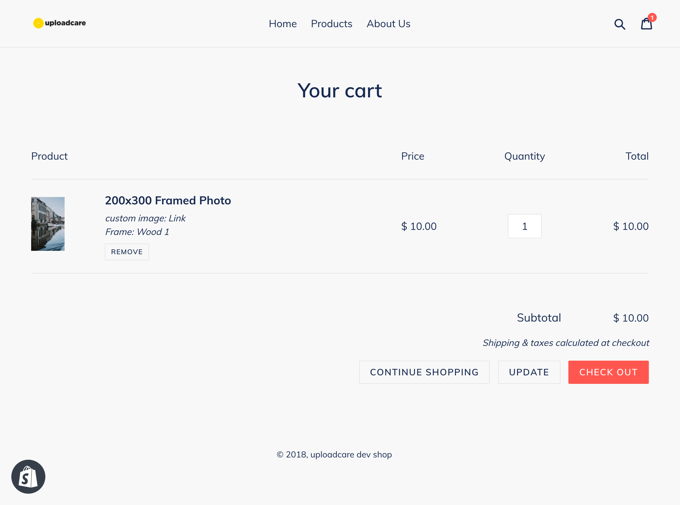 Shopify cart page