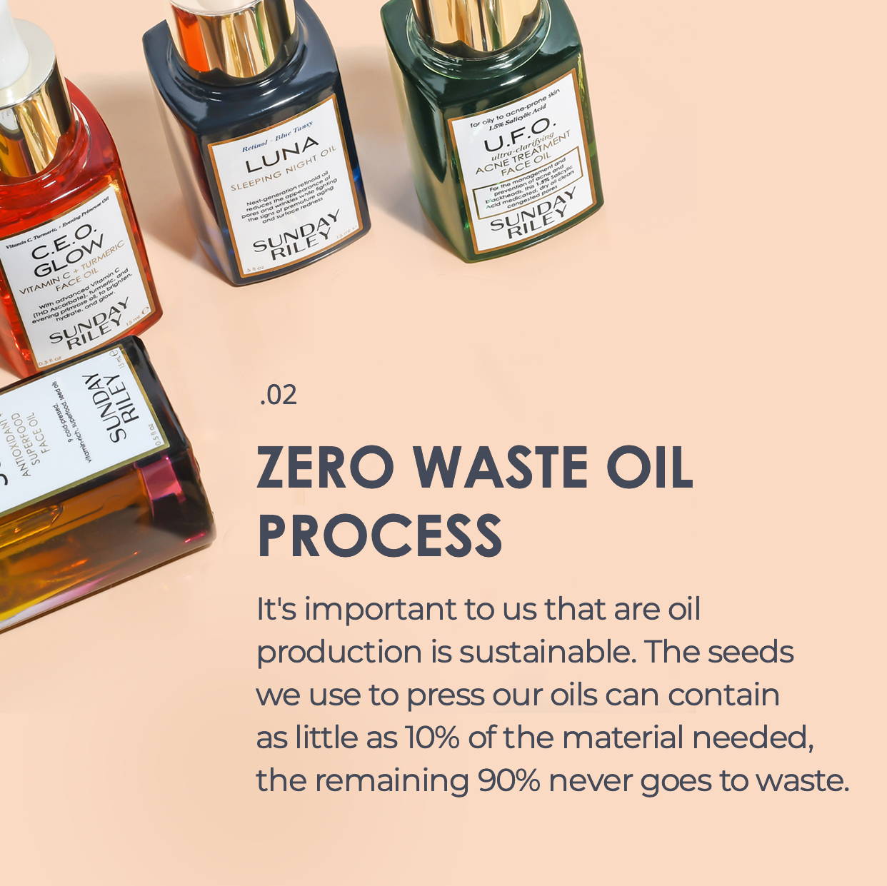 background image with Sunday Riley Oil products with copy =