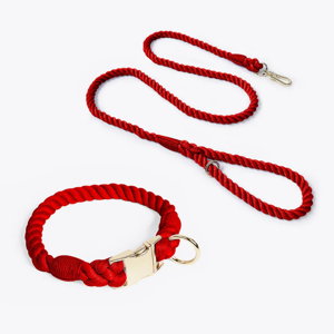 Wine Red Handmade Rope Dog Collar and Leash Set - Colorful Woven Cotton