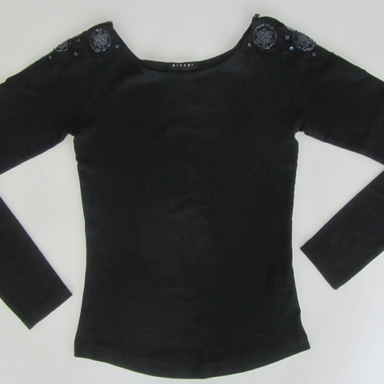 Long Sleeve Top with Epaulettes with Black Beads