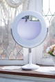 Ilios Lighting Beauty Ring Lighted Makeup Mirror on Vanity Wood Shelf