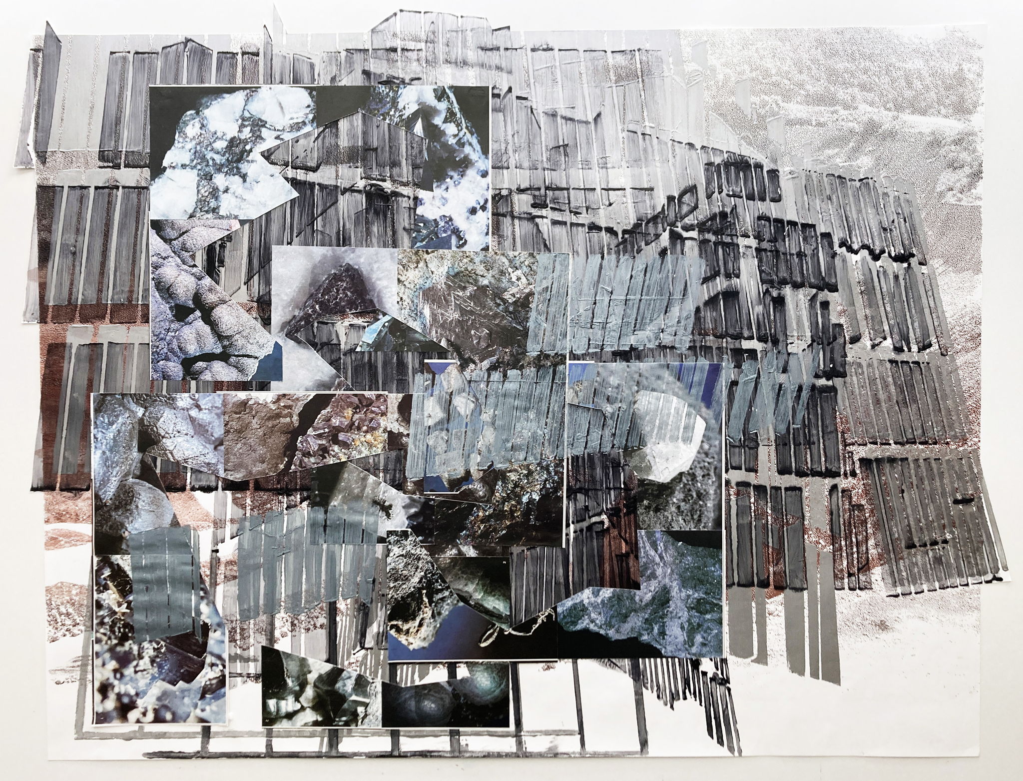 Image for © Karen Vermeren, 66x 92cm, aluminum powder, acrylic, encyclopaedia photo collage, silkscreen on stone paper