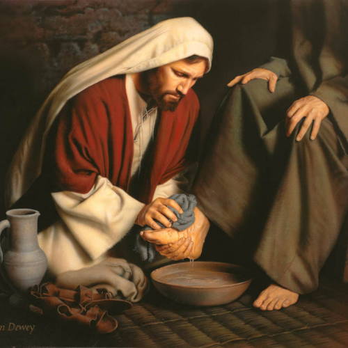 Painting of Jesus washing the disciples' feet. 