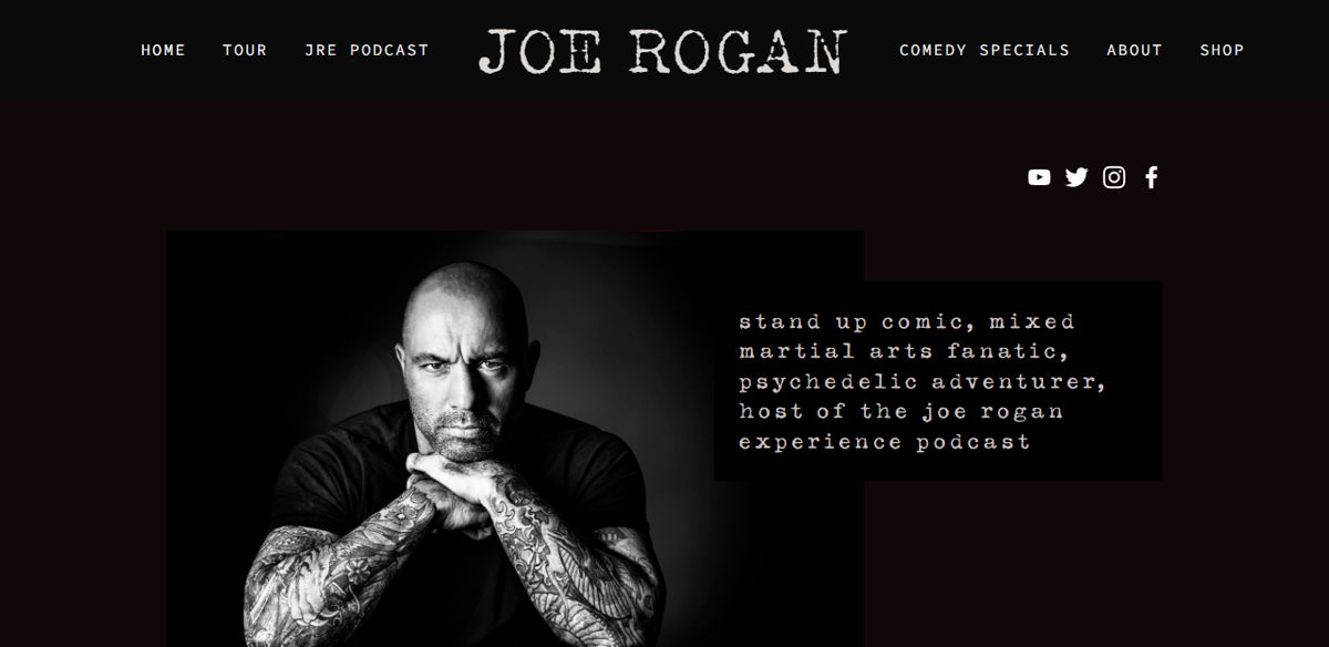 Screenshot of Joe Rogan, from the influencer websites collection.