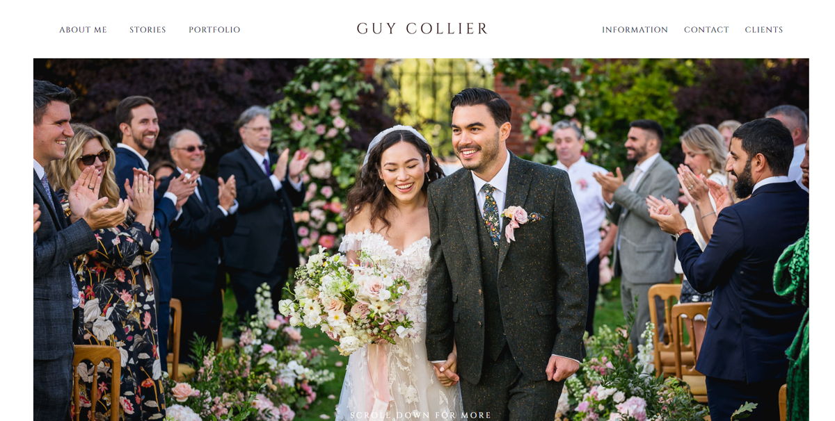 Screenshot of Guy Collier Photography, from the wedding photography websites collection.