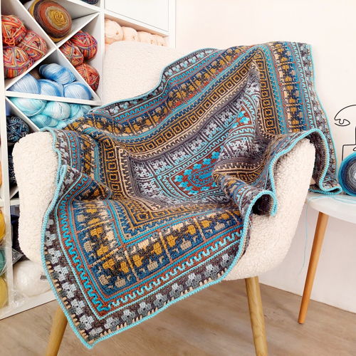 COZY MOSAIC CUDDLES. Rectangular center-out overlay mosaic crochet blanket pattern